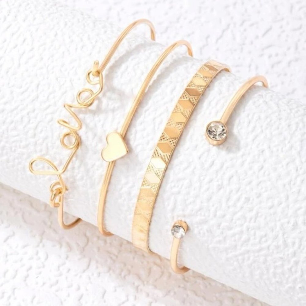 4pcs Letter & Heart Decor Bracelets For Women Jewelry Fashion Accessorie… - Picture 2 of 3
